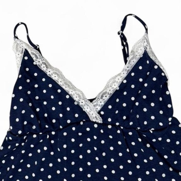 Navy Polka Dot Lace Babydoll Cami XS Coquette Preppy Brandy Cute Balletcore Y2K - Picture 3 of 7